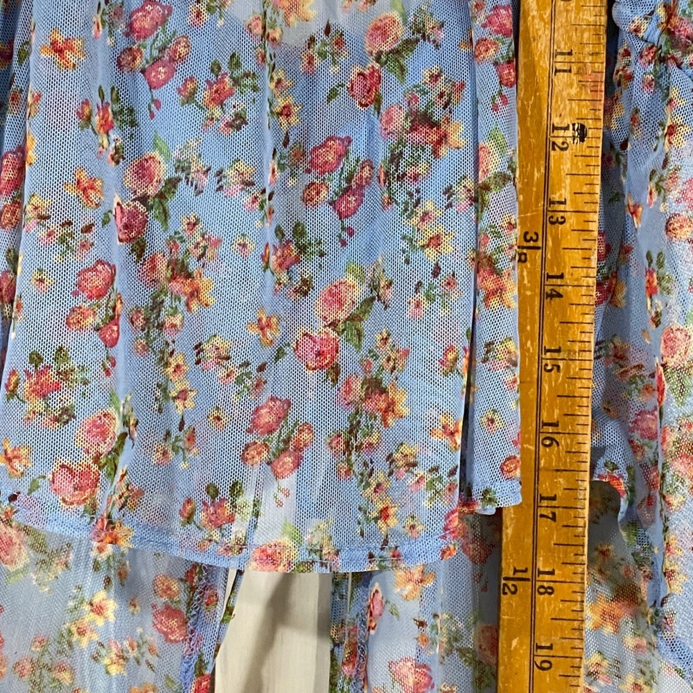 Live‎ In The Moment Blue Floral Mesh Tie Front Babydoll Cami Top Womens Medium - Picture 6 of 8